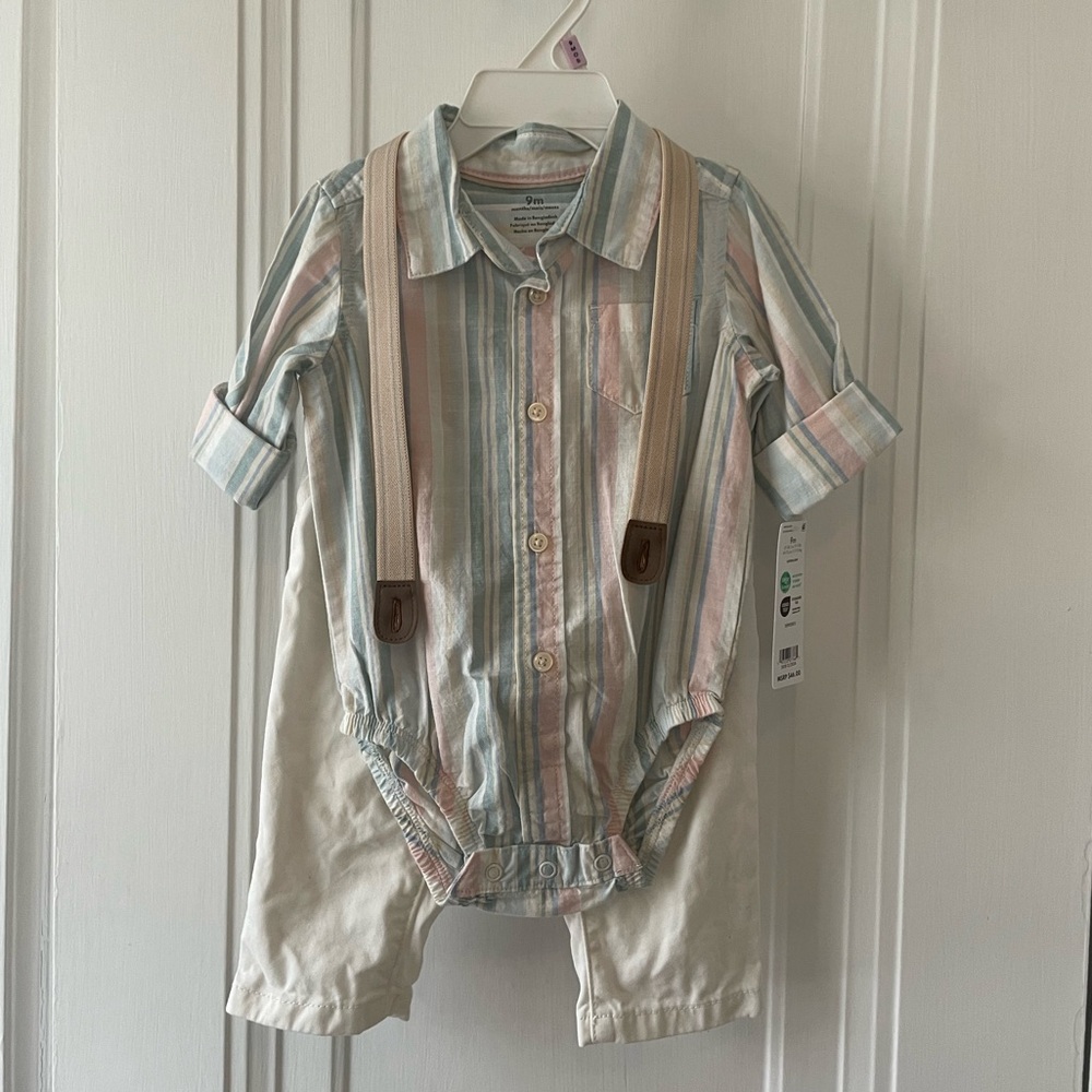 Striped Baby Set with Suspenders